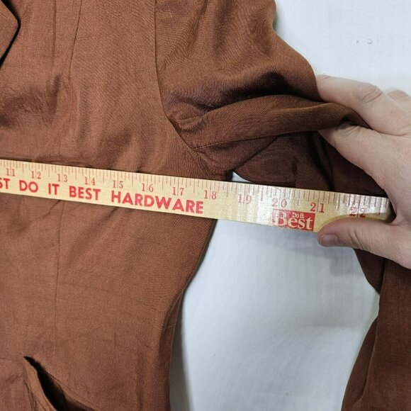 August Silk Co Brown Silk Jacket Blazer Camel Brown Long Sleeve Button Closure 8 - Picture 5 of 7